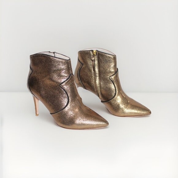 Boden Ankle Boots Gold Stiletto Heeled Leather Boot MINT Women's Size 40 9.5 - Picture 13 of 13